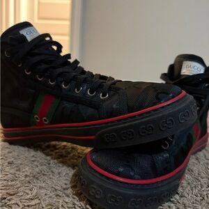 Gucci Black Sneakers with Red and Green Stripes